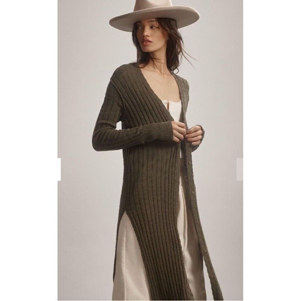 Pilcro Anthropologie Gauzy Duster‎ Cardigan Distressed Sweater in Moss Size XS